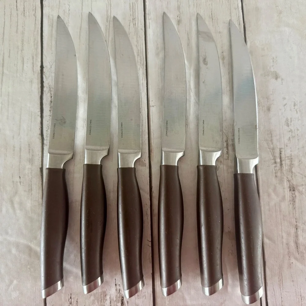 Fiesta 6 Piece Steak Knife Set with Wood Block Chocolate Brown Stainless Steel